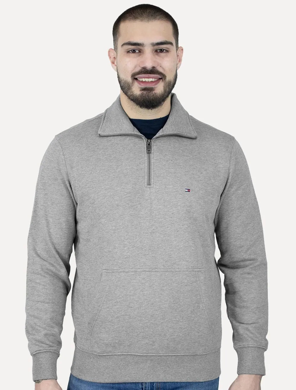 Moletom Tommy Hilfiger Masculino Essential Terry Half Zip Cinza Mescla