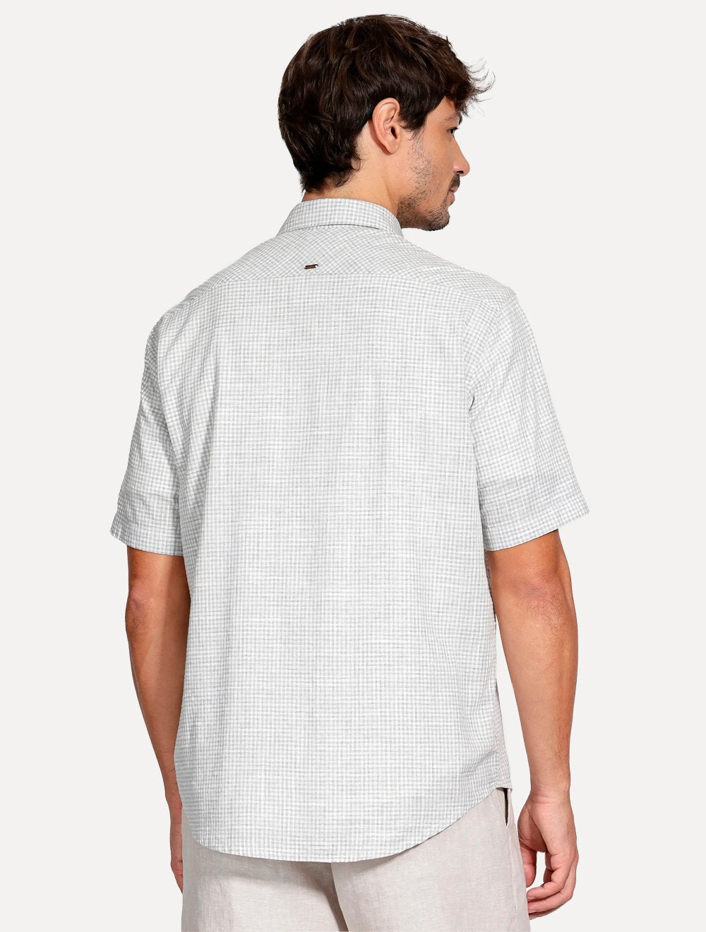 Camisa Aramis Masculina Manga Curta Regular Mini Xadrez Branco/Cinza