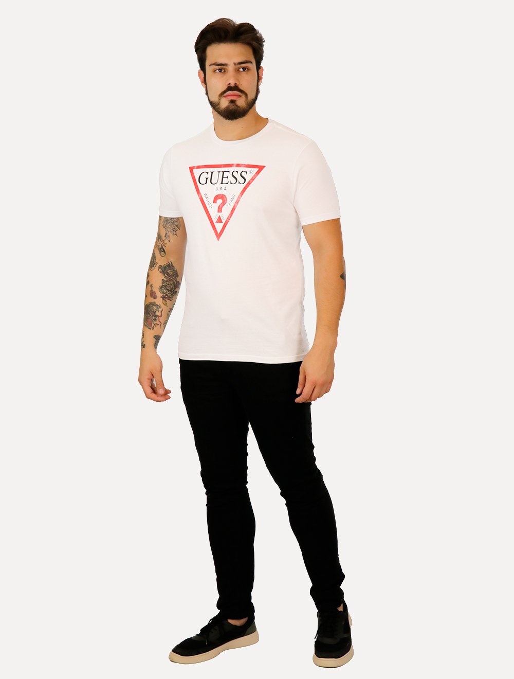 Camiseta Guess Masculina Grunge Logo Print Branca