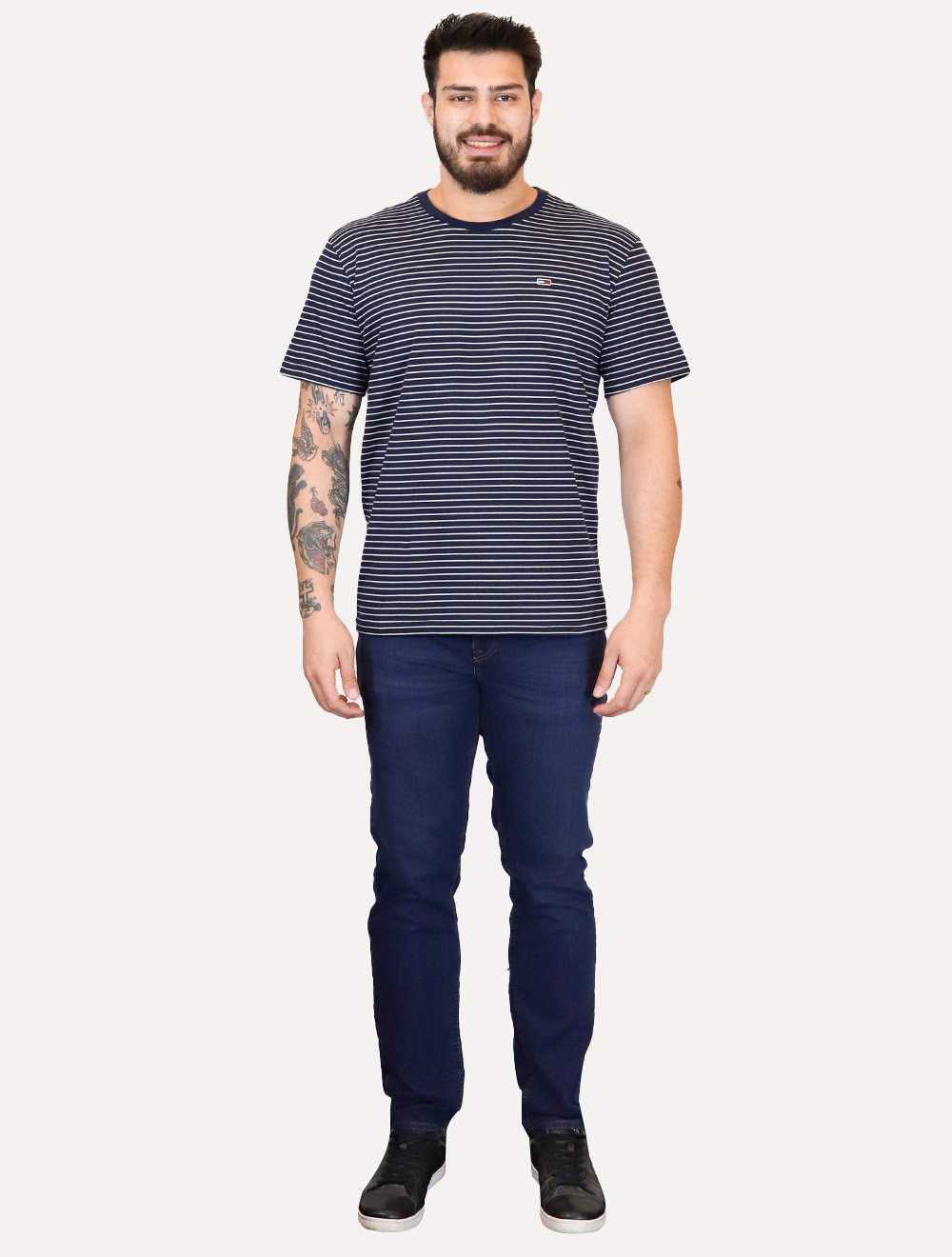 Camiseta Tommy Jeans Masculina Chest Logo Listrada Azul Marinho