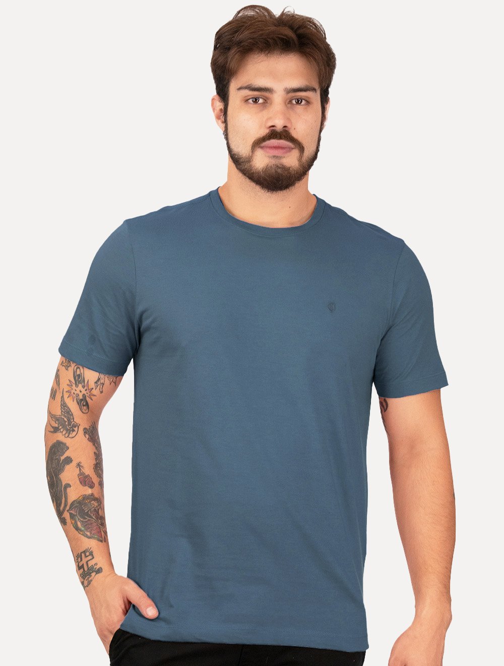 Camiseta Individual Slim Pima Soft Touch Logo Azul Escuro