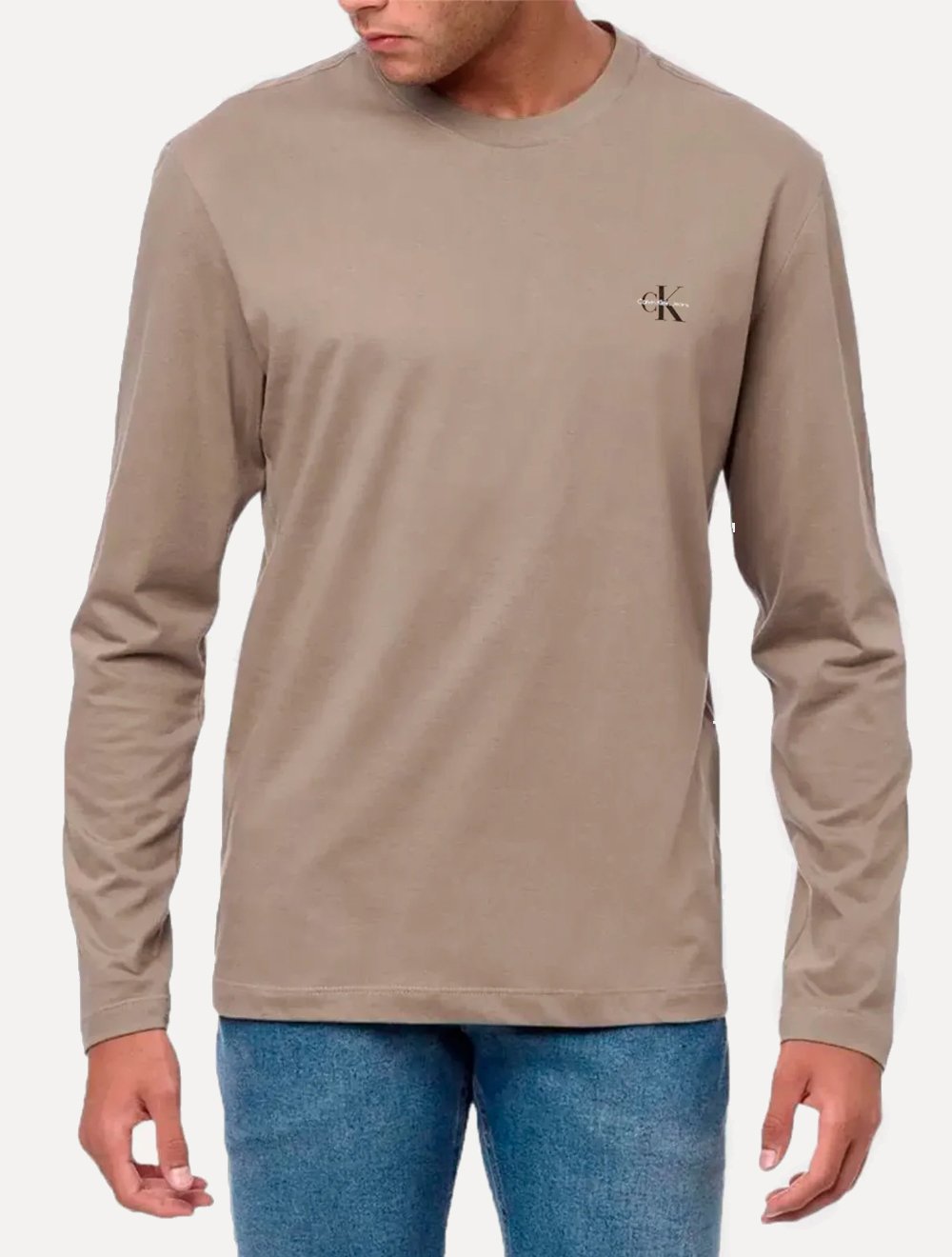 Blusa Calvin Klein Jeans Masculina Manga Longa New Logo Re Issue Cáqui Médio