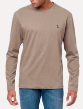 Blusa Calvin Klein Jeans Masculina Manga Longa New Logo Re Issue Cáqui Médio
