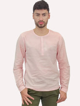 Camiseta King & Joe Bata Masculina Manga Longa Henley Rosa Claro Mescla