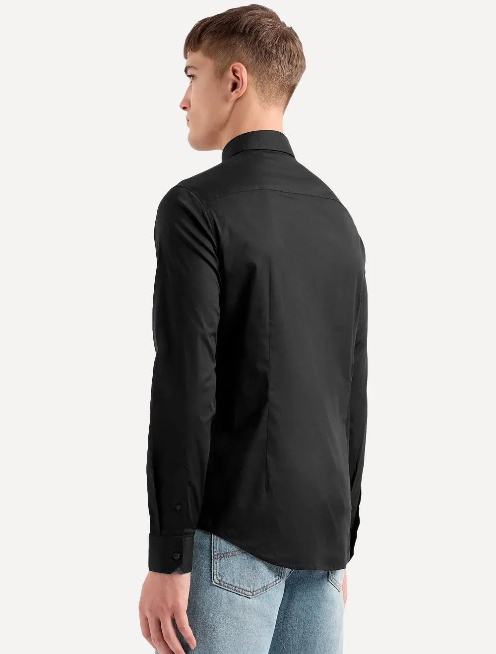 Camisa Armani Exchange Masculina Cotton Slim Fit Mono Logo Preta