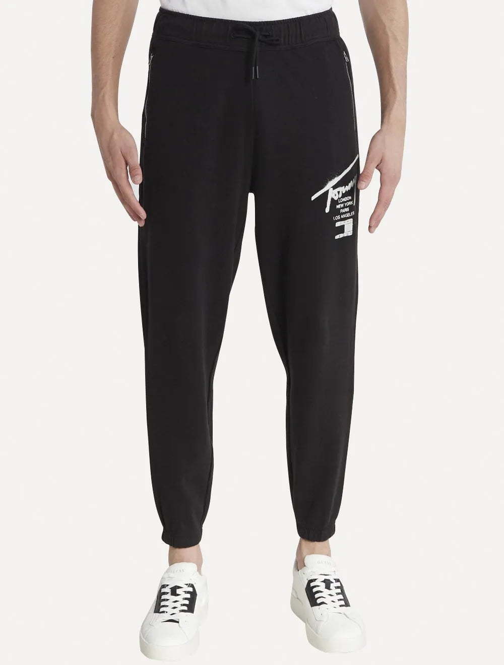 Calça Tommy Jeans Moletom Masculina Spray Logo Preta