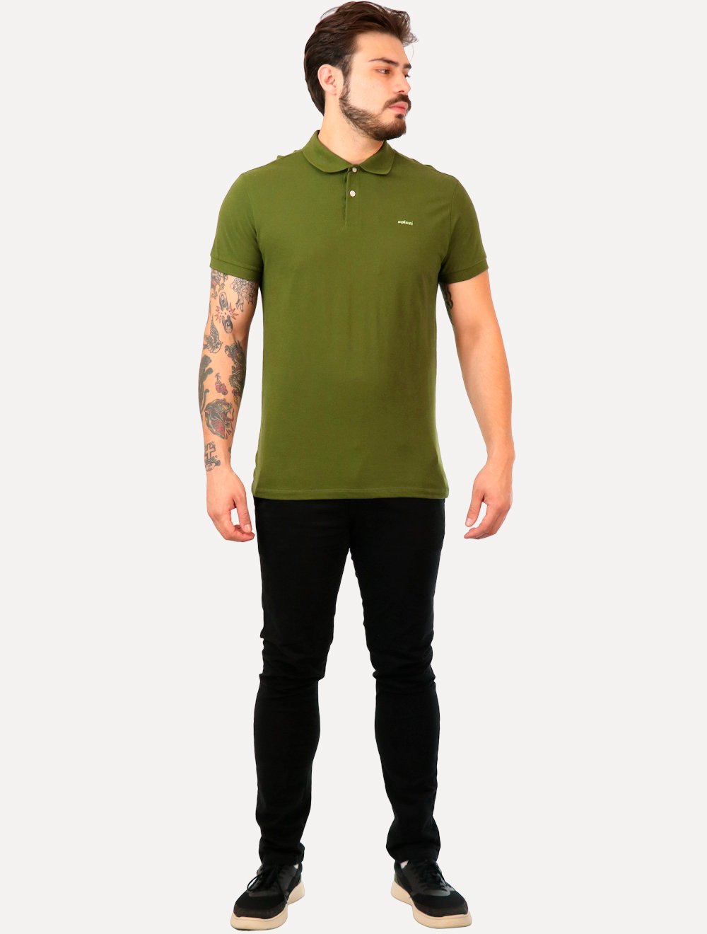 Polo Colcci Masculina Piquet Green Logo Verde Escuro