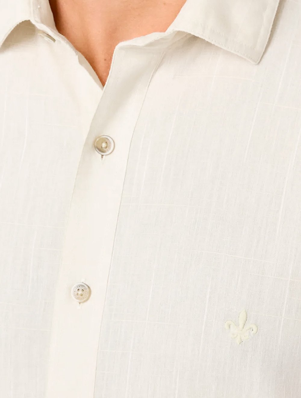 Camisa Dudalina Masculina Slim Slub Cotton Flame Lisa Off White