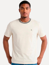 Camiseta Calvin Klein Masculina Cotton Friso Gola CK Logo Bordado Off White