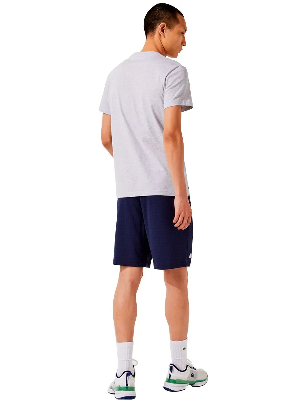 Camiseta Lacoste Masculina Jersey Sport Lines Logo Graphic Cinza Mescla