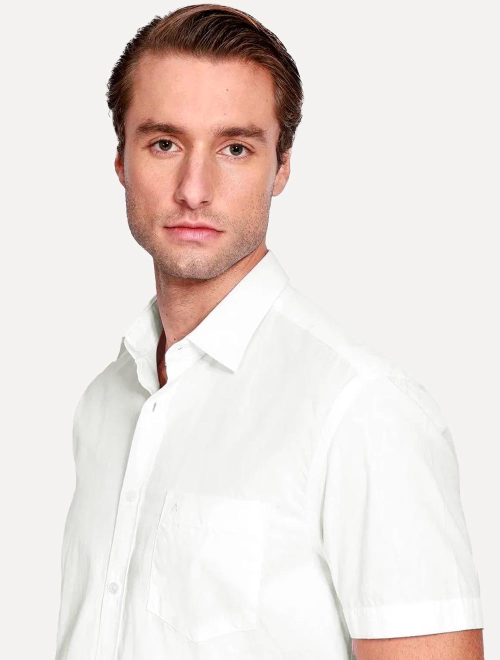 Camisa Aramis Masculina Manga Curta Tricoline Stretch Pocket Mono Branca