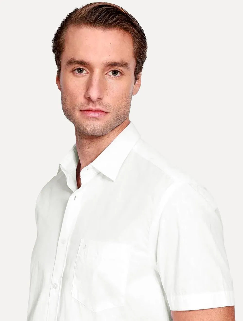 Camisa Aramis Masculina Manga Curta Tricoline Stretch Pocket Mono Branca