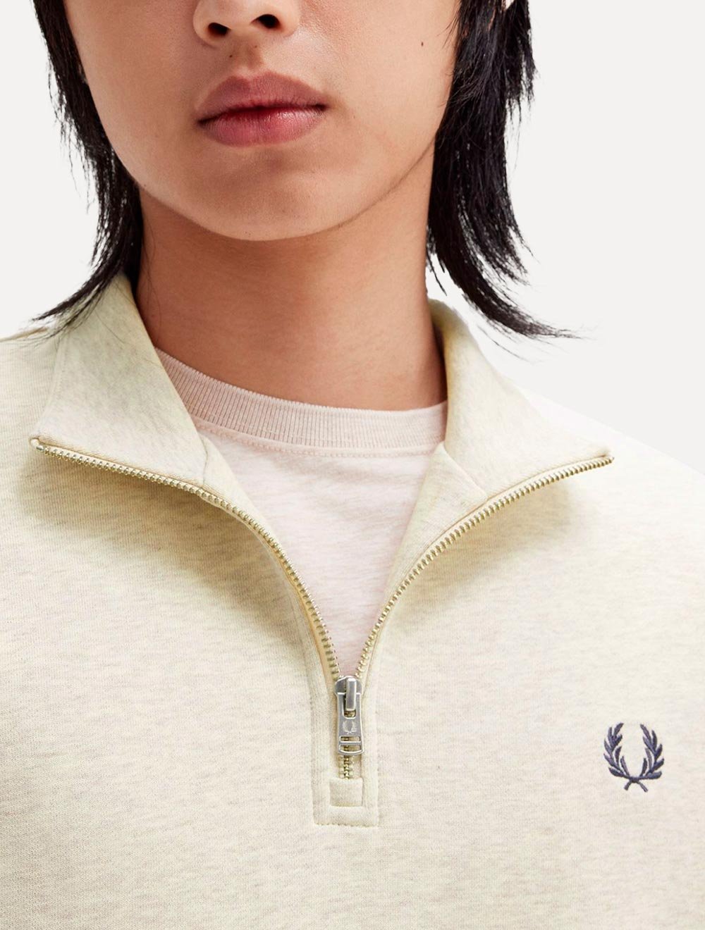 Blusa Fred Perry Moletom Masculina Regular Half Zip Off-White Mescla