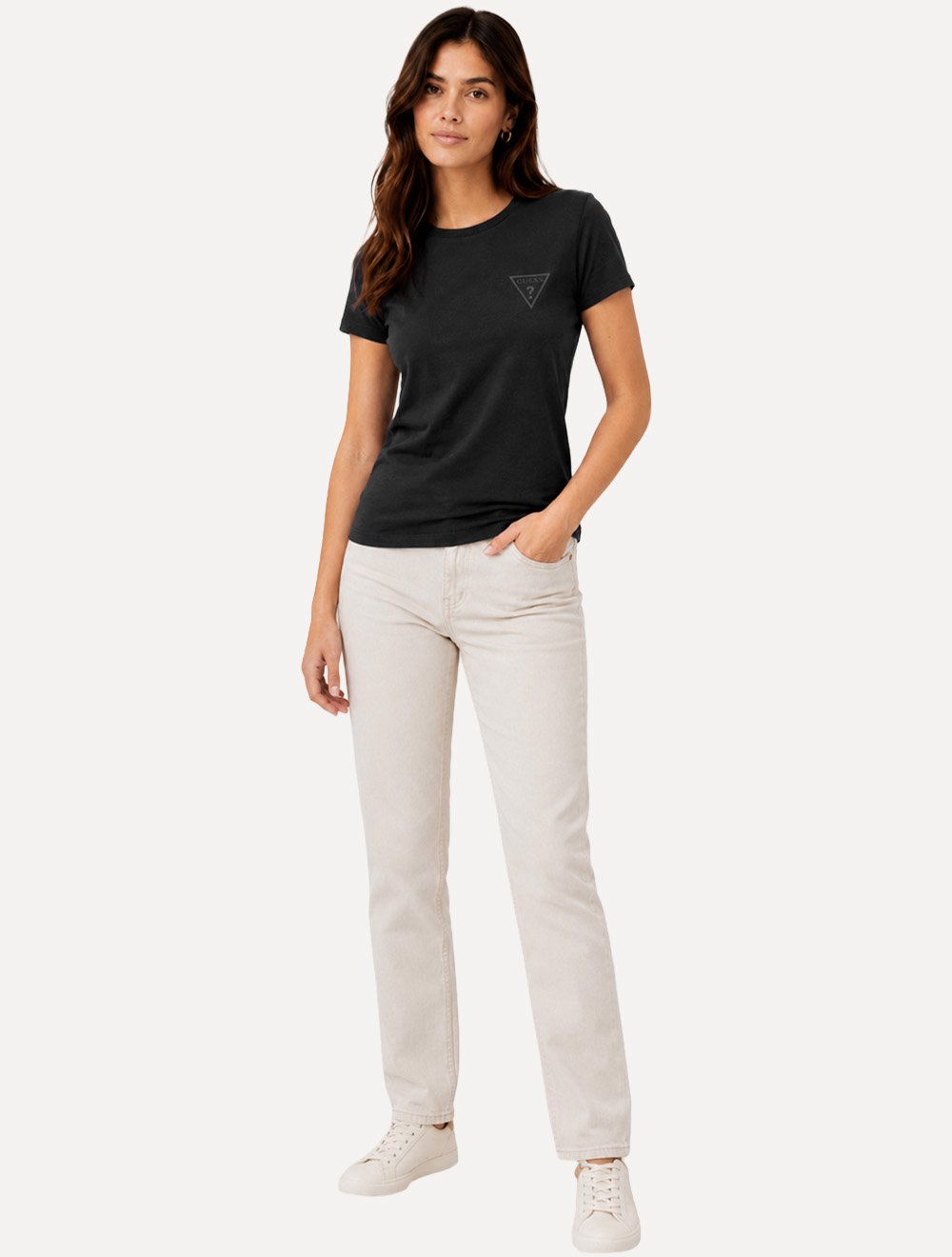 Camiseta Guess Feminina Chest Rubber Logo Preta