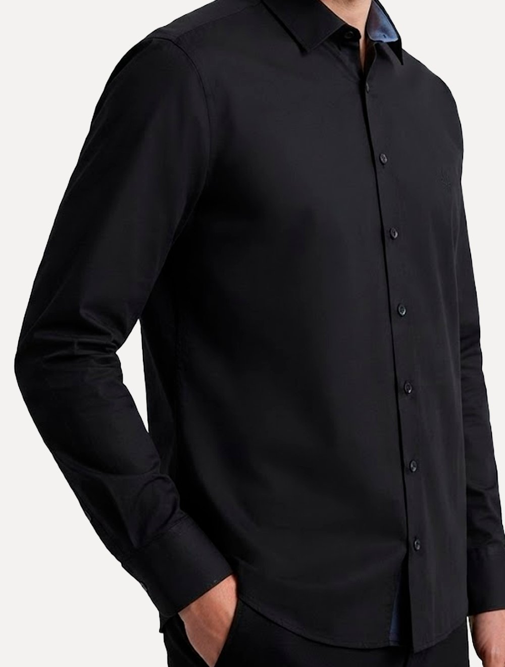 Camisa Dudalina Masculina Slim Superfine Cotton Mono Logo Lisa Tricoline Preta