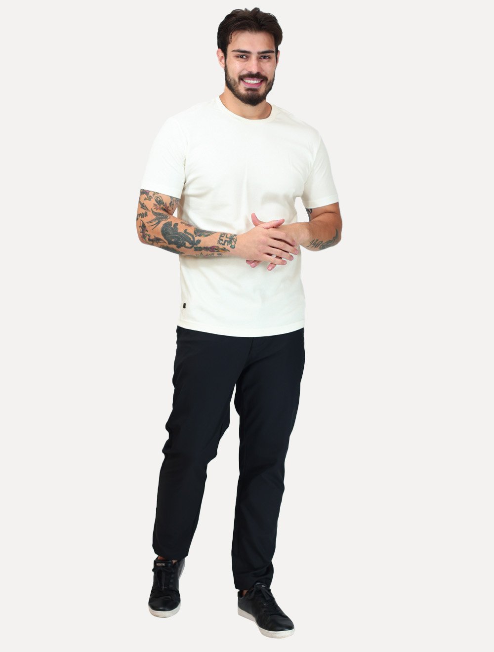 Camiseta K&J Black Premium Slim Suedine Egípcio Off White