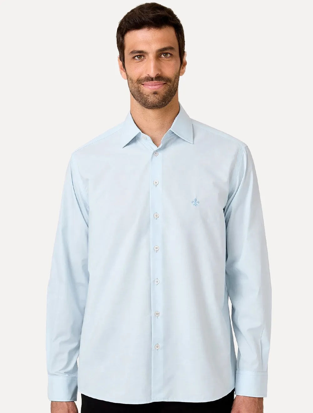 Camisa Dudalina Masculina Comfort Superfine Cotton Mono Logo Azul Claro