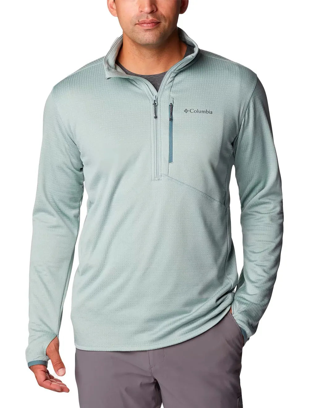 Jaqueta Columbia Masculina Fleece Park View Half Zip Verde Claro