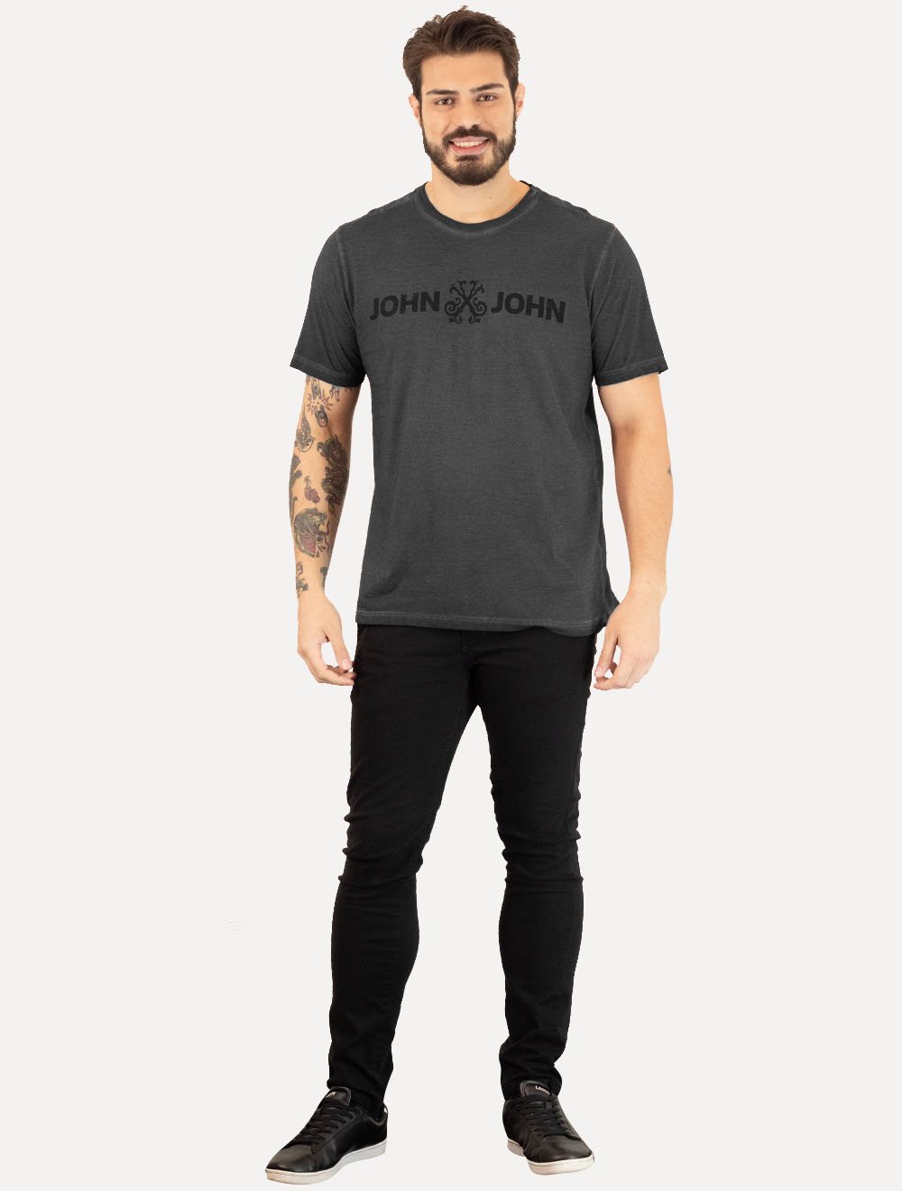 Camiseta John John Masculina JJ Basic Logo Stone Cinza Escuro