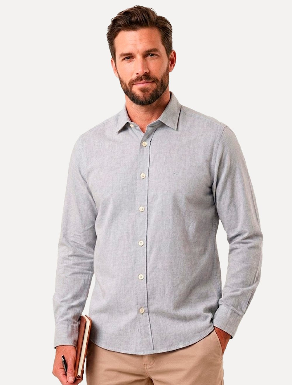 Camisa Aramis Masculina Slim Algodão Willis Cinza Claro