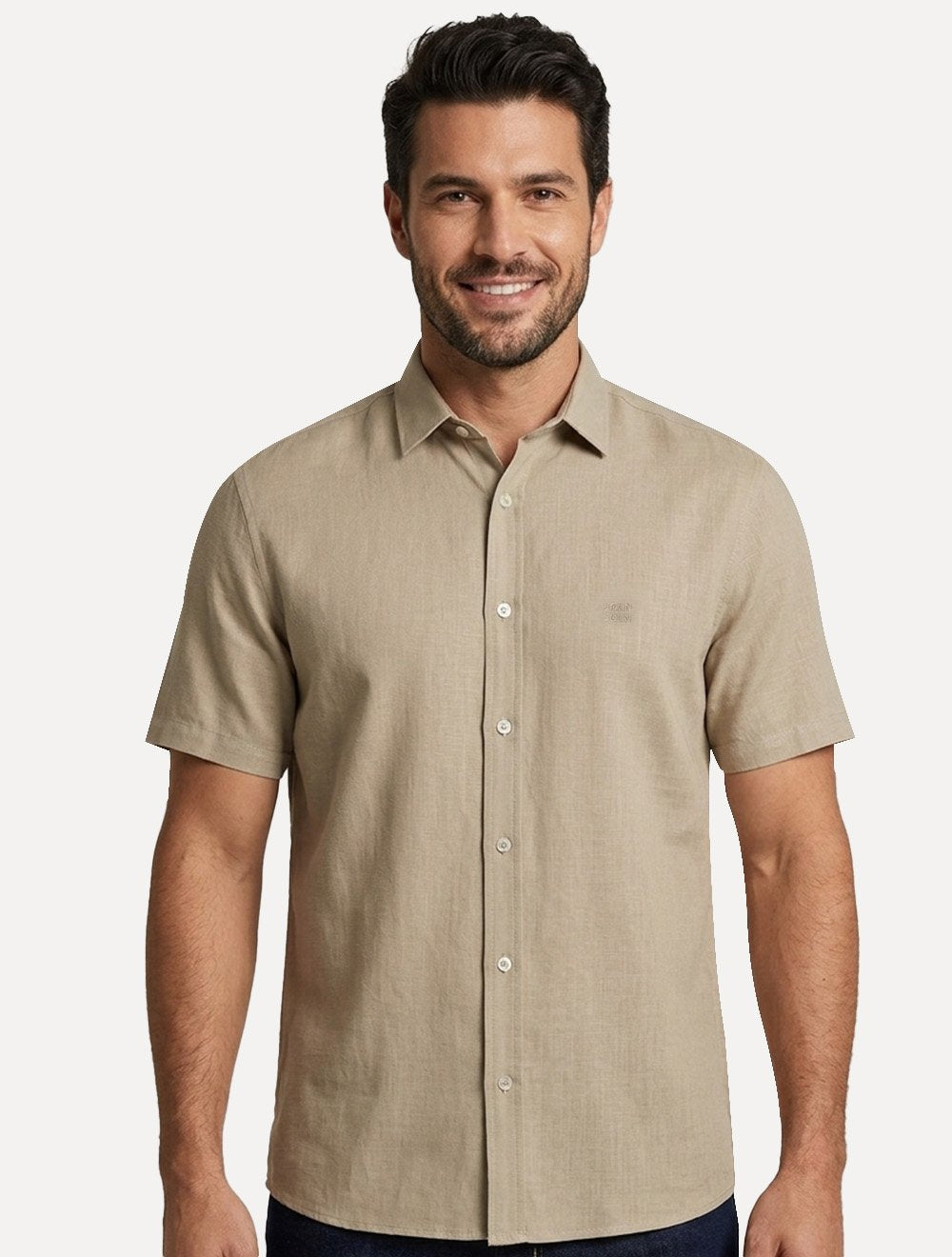Camisa John John Masculina Relaxed Manga Curta Cotton Cáqui Claro