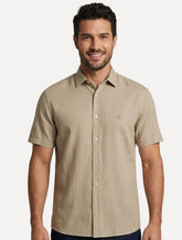 Camisa John John Masculina Relaxed Manga Curta Cotton Cáqui Claro