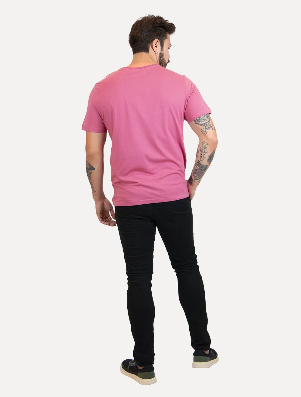 Camiseta Dudalina Masculina Essentials Modal Logo Rosa Médio