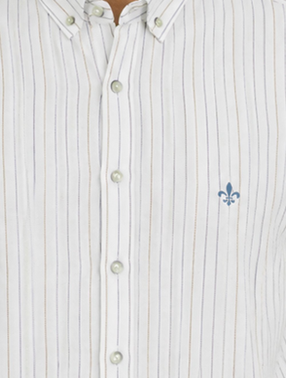 Camisa Dudalina Masculina Slim Slub Cotton Flame Listras Branca