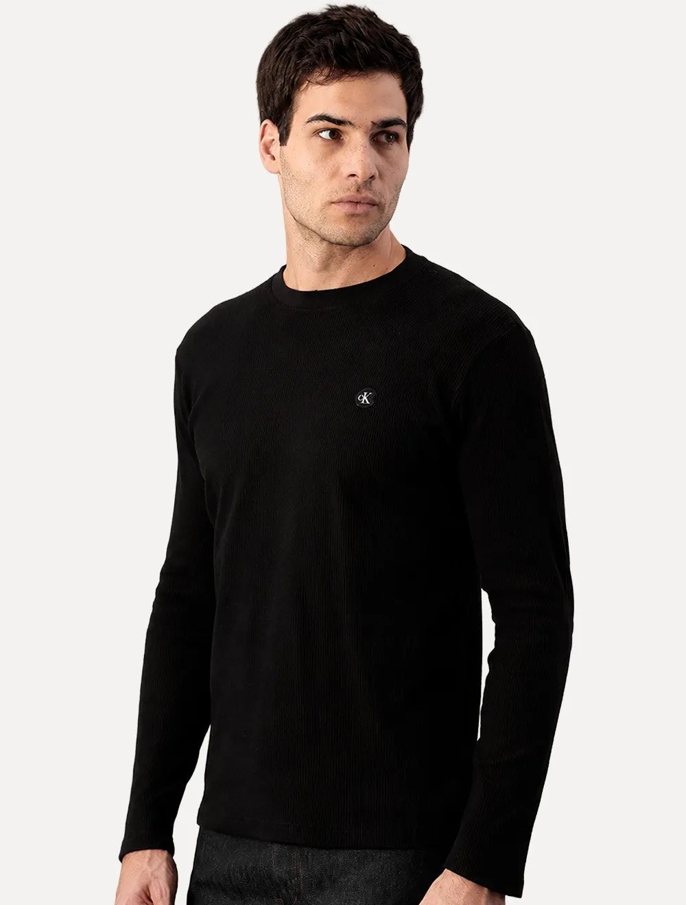 Camiseta Calvin Klein Jeans Masculina Manga Longa Quadrile Preta