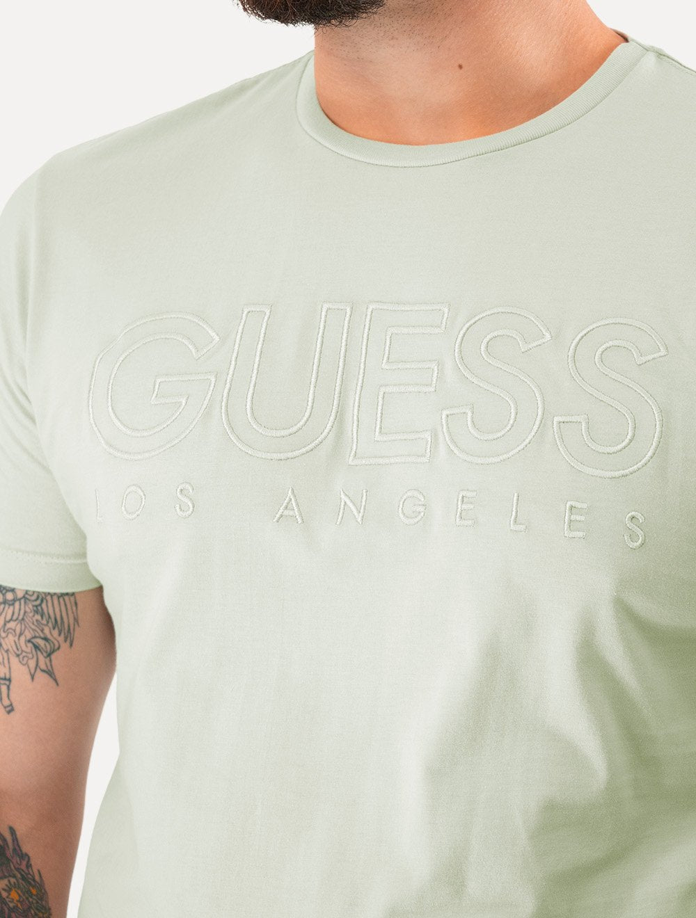 Camiseta Guess Masculina Big Logo Los Angeles Bordado Verde Claro