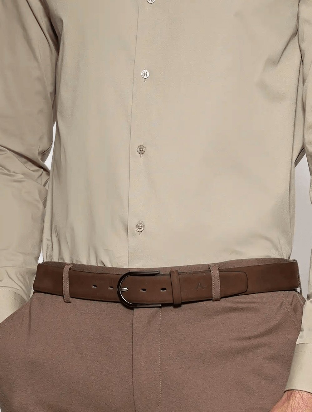 Cinto Aramis Masculino Basico Couro Suede Marrom