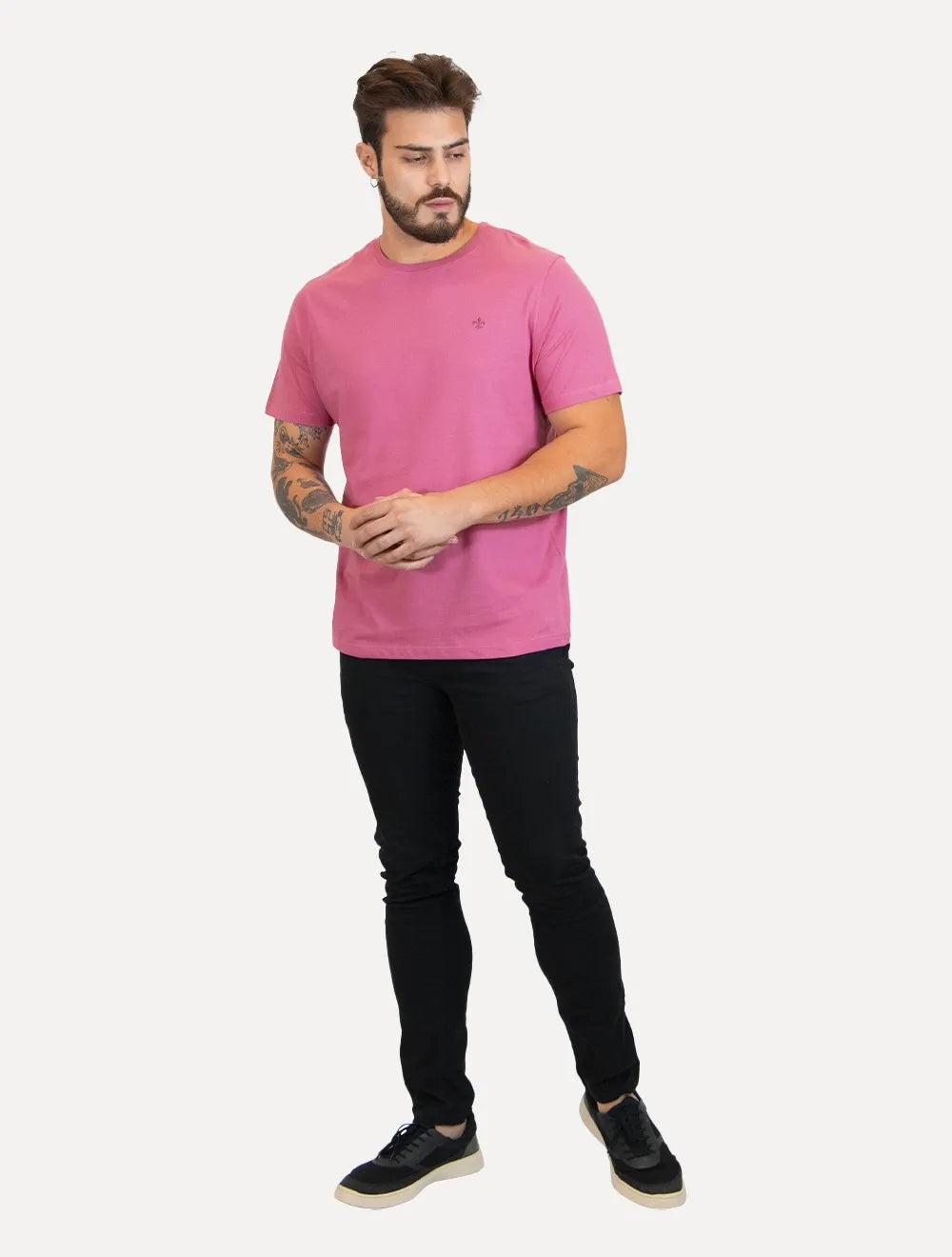 Camiseta Dudalina Masculina Essentials Modal Logo Rosa Médio