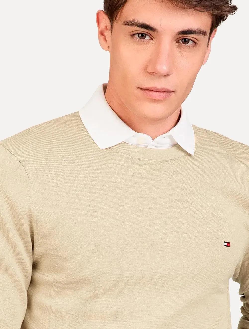 Suéter Tommy Hilfiger Masculino Crewneck Essential Cotton Areia
