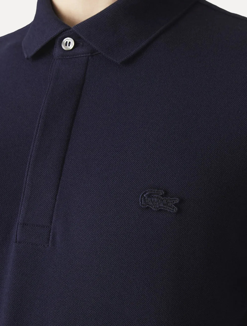 Polo Lacoste Masculina Piquet Manga Longa Paris Stretch Azul Marinho