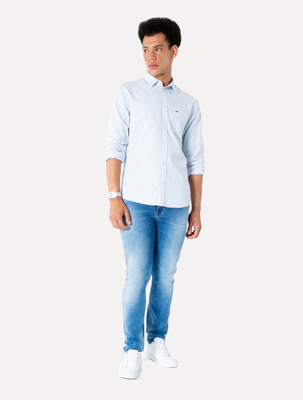 Camisa Tommy Jeans Masculina Regular Classic Oxford Mescla Azul Claro Mescla