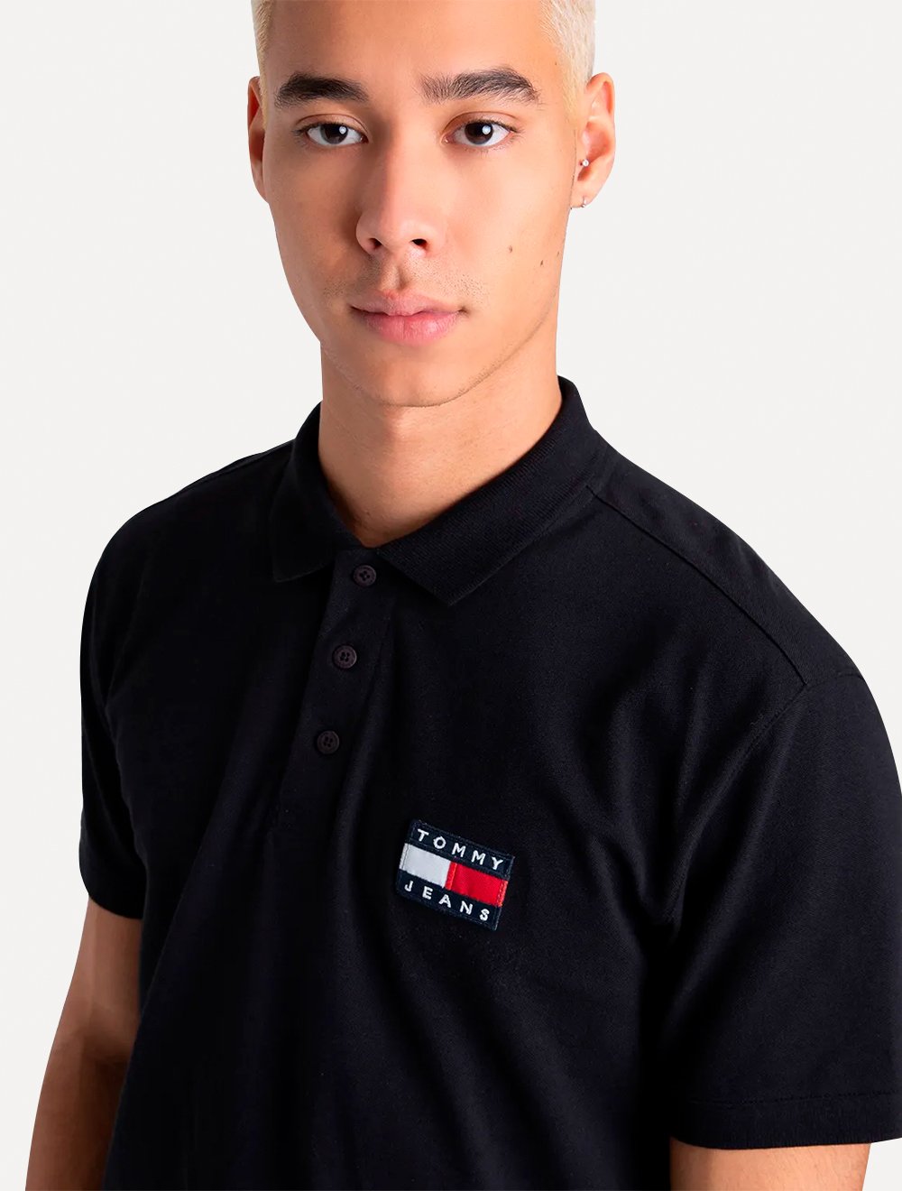 Polo Tommy Jeans Masculina Regular Classic Flag Badge Preta