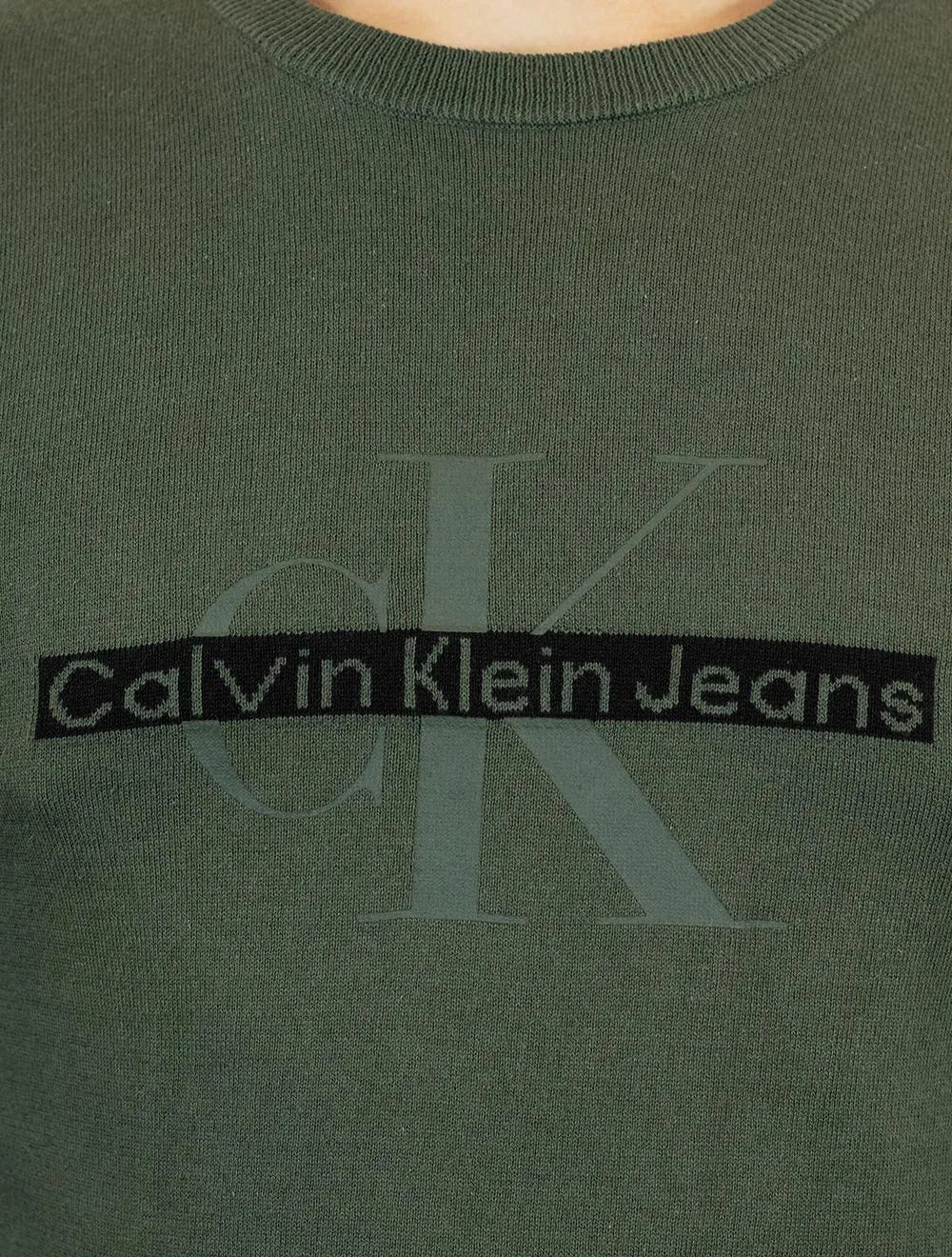 Suéter Calvin Klein Jeans Masculino Tricot Logo Reissue Verde Militar