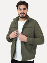 Jaqueta Dixen Masculina Sarja Forrada Zíper Frontal Pesponto nas Mangas Verde Militar