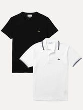 Kit Camiseta e Polo Lacoste | Jersey Cotton e Classic Piquet Navy Stripes Preta/Branca
