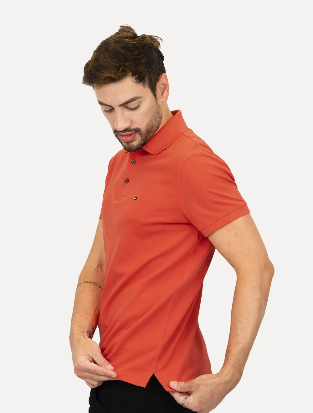 Polo Tommy Hilfiger Masculina Slim Piquet 1985 Laranja