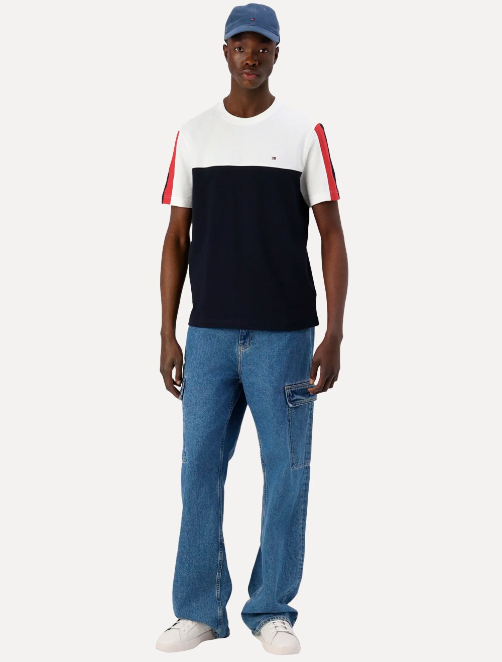 Camiseta Tommy Hilfiger Masculina Piquet Global Stripe Colourblock White Marinho