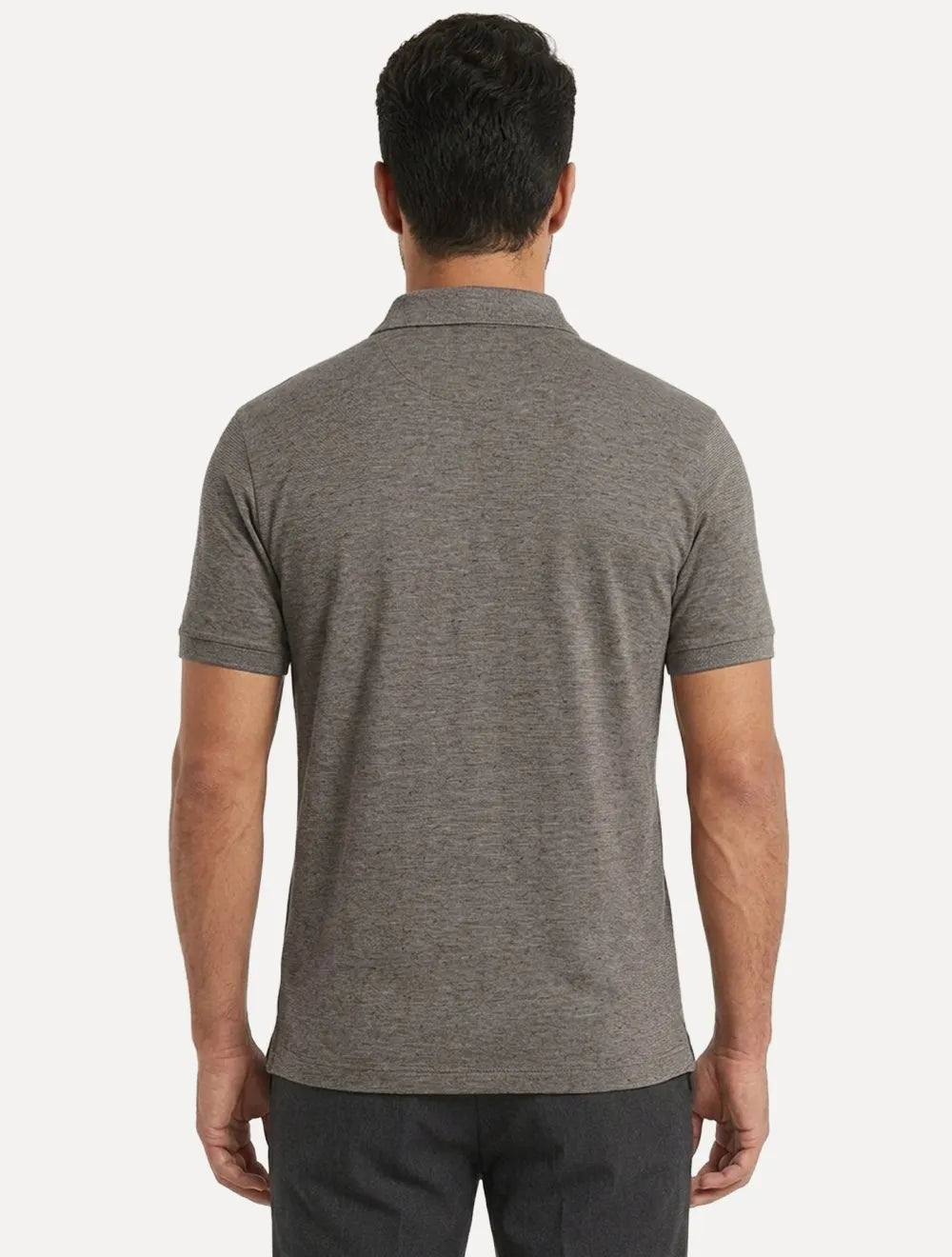 Polo Dudalina Masculina Malha Cotton Linho Listra Marrom Escuro
