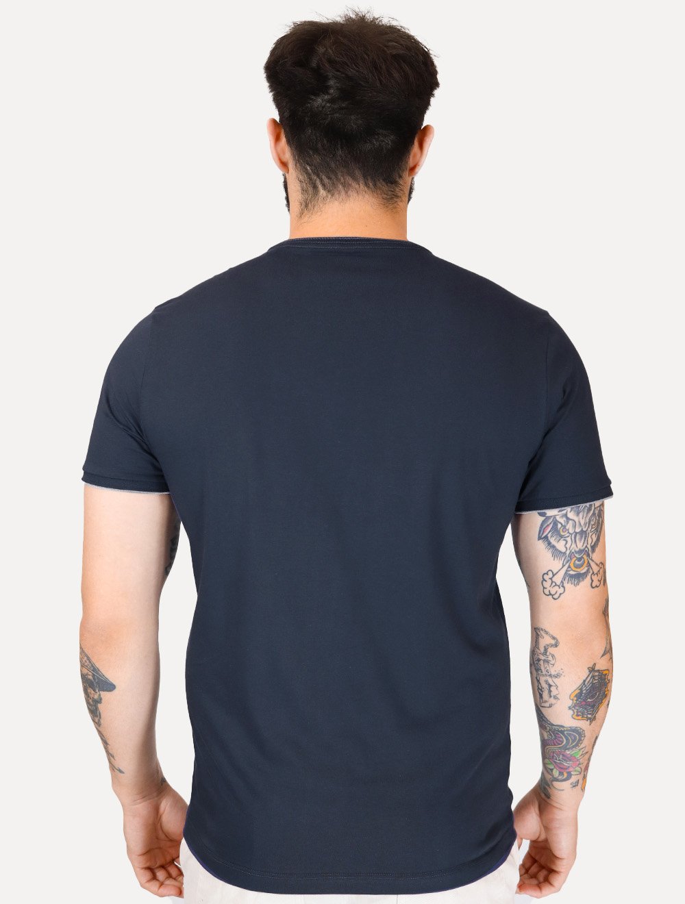 Camiseta Aramis Masculina Grey Friso Gola Light Logo Azul Marinho