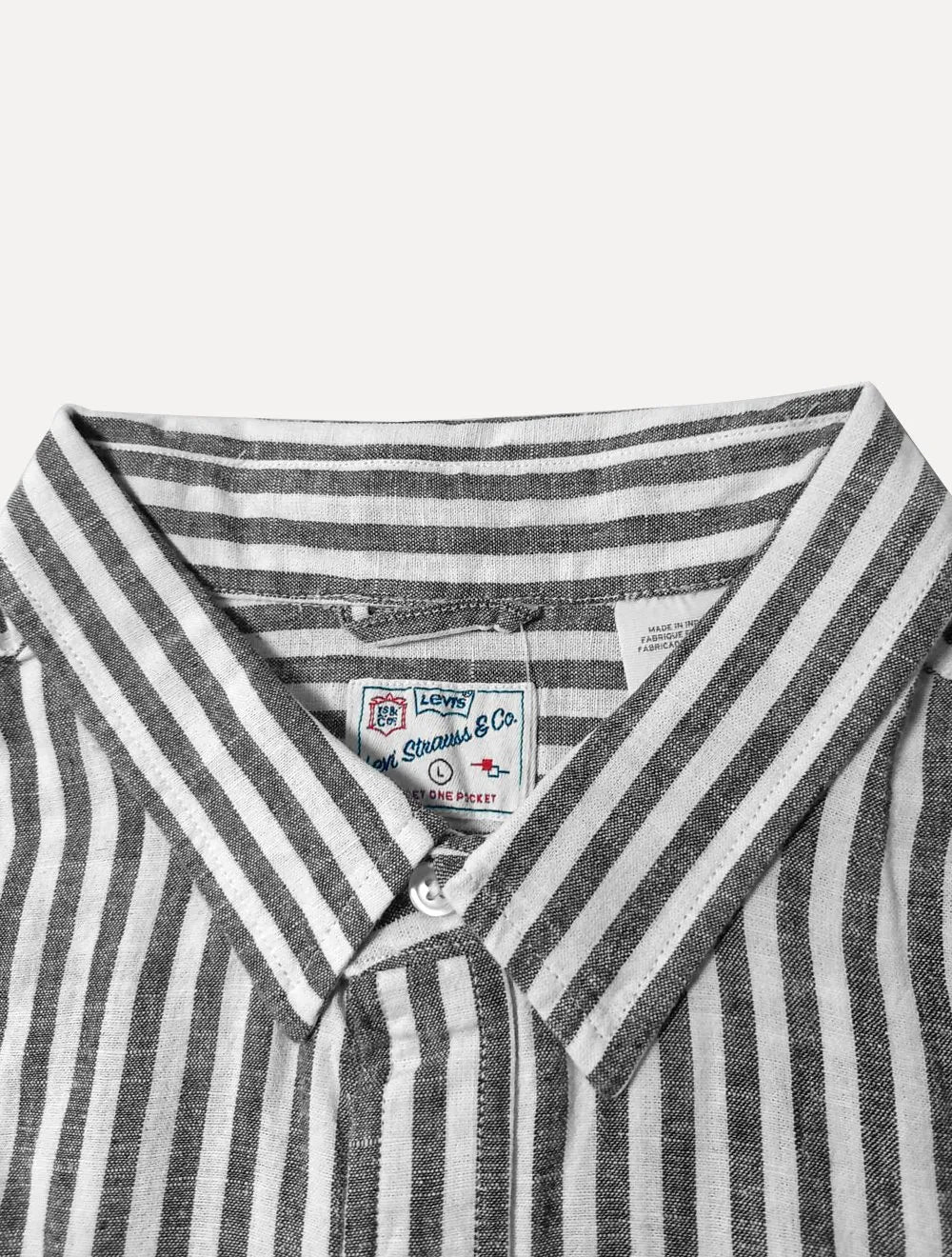 Camisa Levis Masculina Standard Sunset One Pocket Black Stripes Branca
