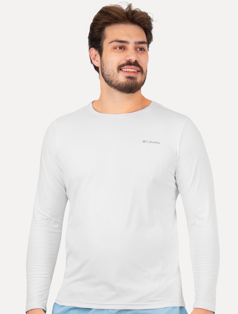 Camiseta Columbia Masculina Manga Longa Neblina Grey Logo Branca