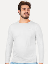 Camiseta Columbia Masculina Manga Longa Neblina Grey Logo Branca