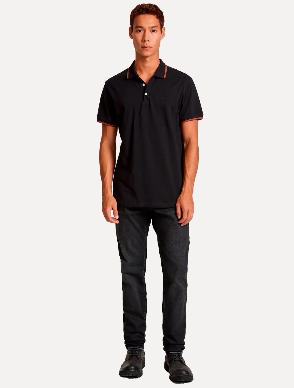Polo John John Masculina Red Two Lines Preta