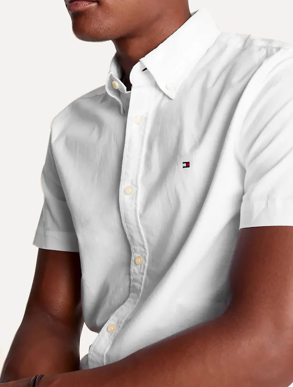 Camisa Tommy Hilfiger Masculina Manga Curta Regular Core Oxford Branca