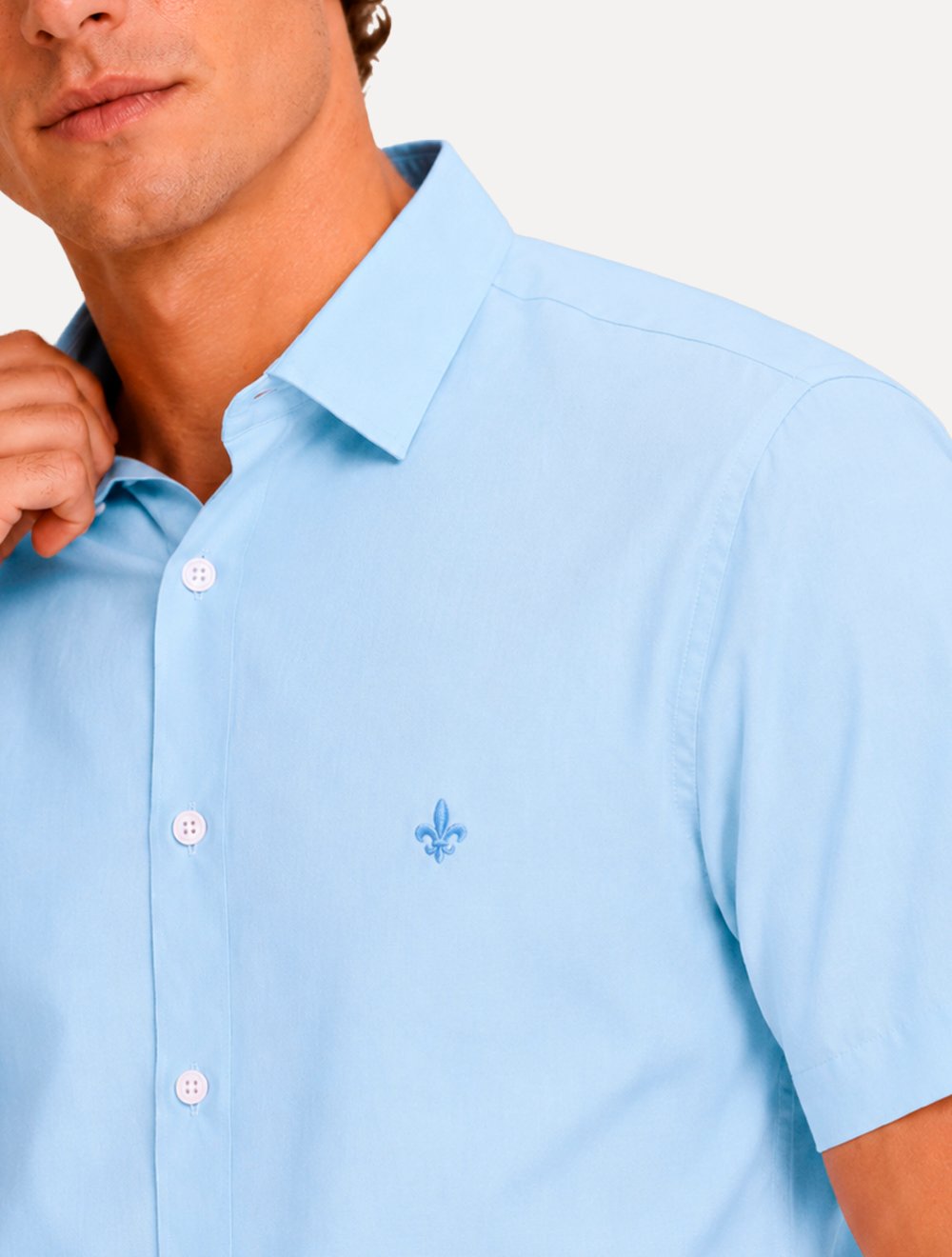 Camisa Dudalina Masculina Manga Curta Slim Superfine Cotton Tricoline Lisa Azul Claro