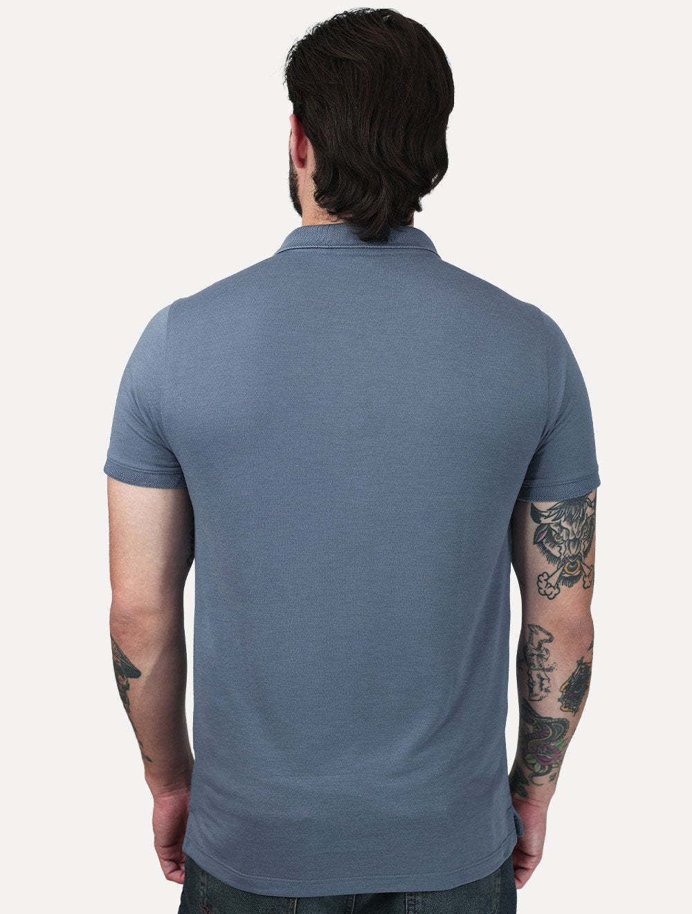 Polo Dudalina Masculina Malha Gola Binada Azul Escuro